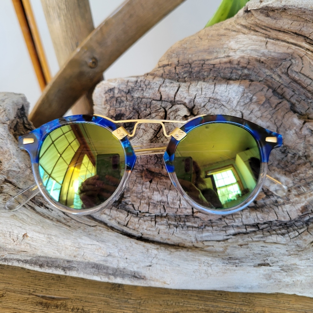 Krewe St. Louis Mirrored Blue Steel to Crystal 24k Sunglasses